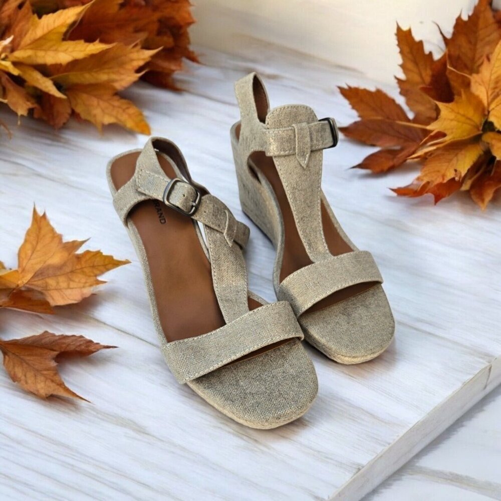 New Tan Lucky Brand Womens Millanda Wedge Platform Wedge Sandals Shoes 8.5